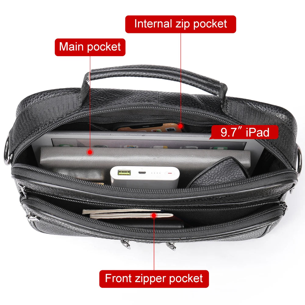 Sacoche Ordinateur en Cuir Multi-compartiment 12 Pouces